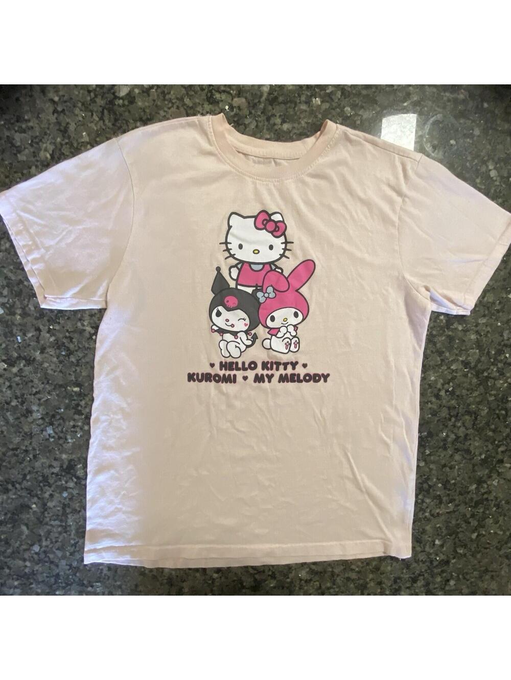 Sanrio Hello Kitty Friends Men's Pink Graphic T-Shirt L Crew Neck Kuromi